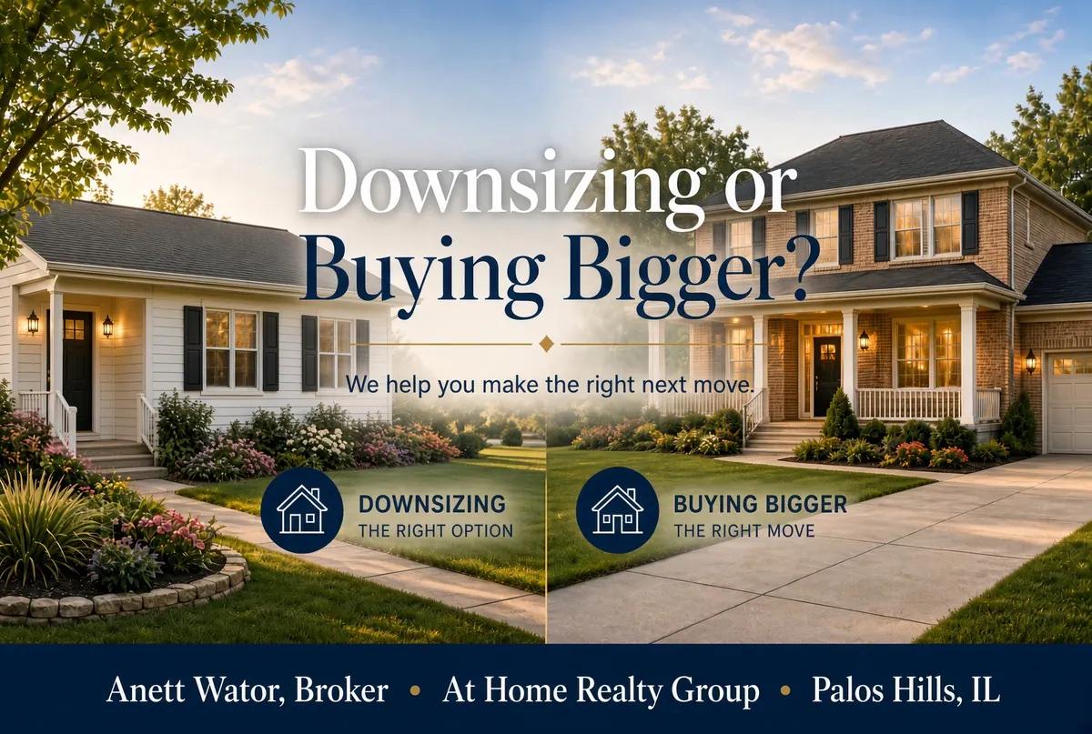 Downsizing or Buying Bigger? We help you make the right next move. Anett Wator, Broker, At Home Realty Group, Inc., Palos Hills, IL.